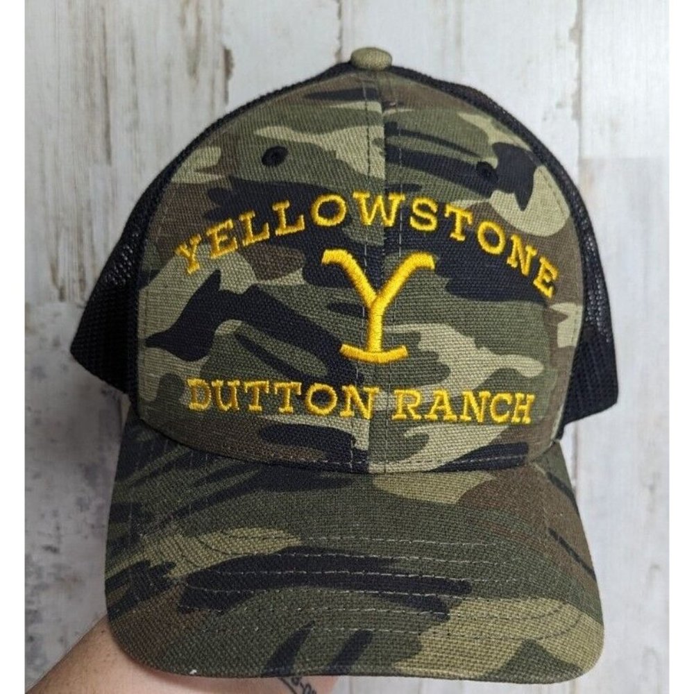 Yellowstone Tv Show Logo Dutton Ranch Trucker Camo Hat Adjustable
